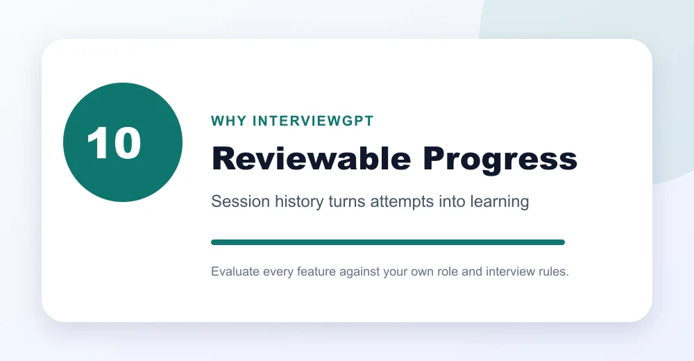 InterviewGPT session history for reviewable interview progress