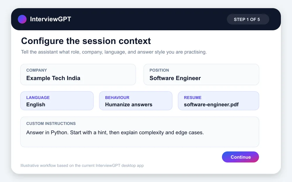 InterviewGPT coding guide step 1: configure interview context