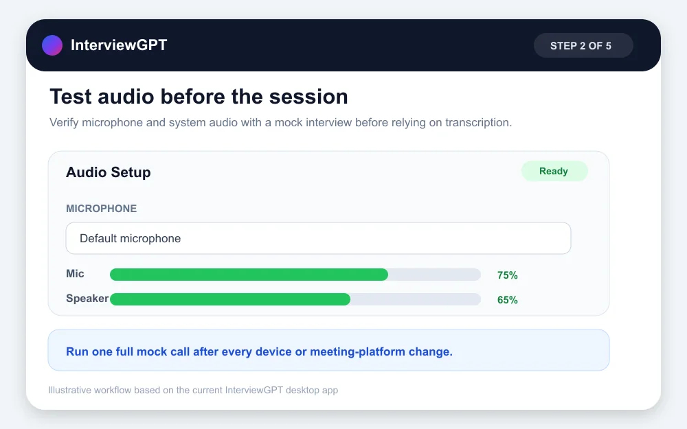 InterviewGPT coding guide step 2: test microphone and system audio