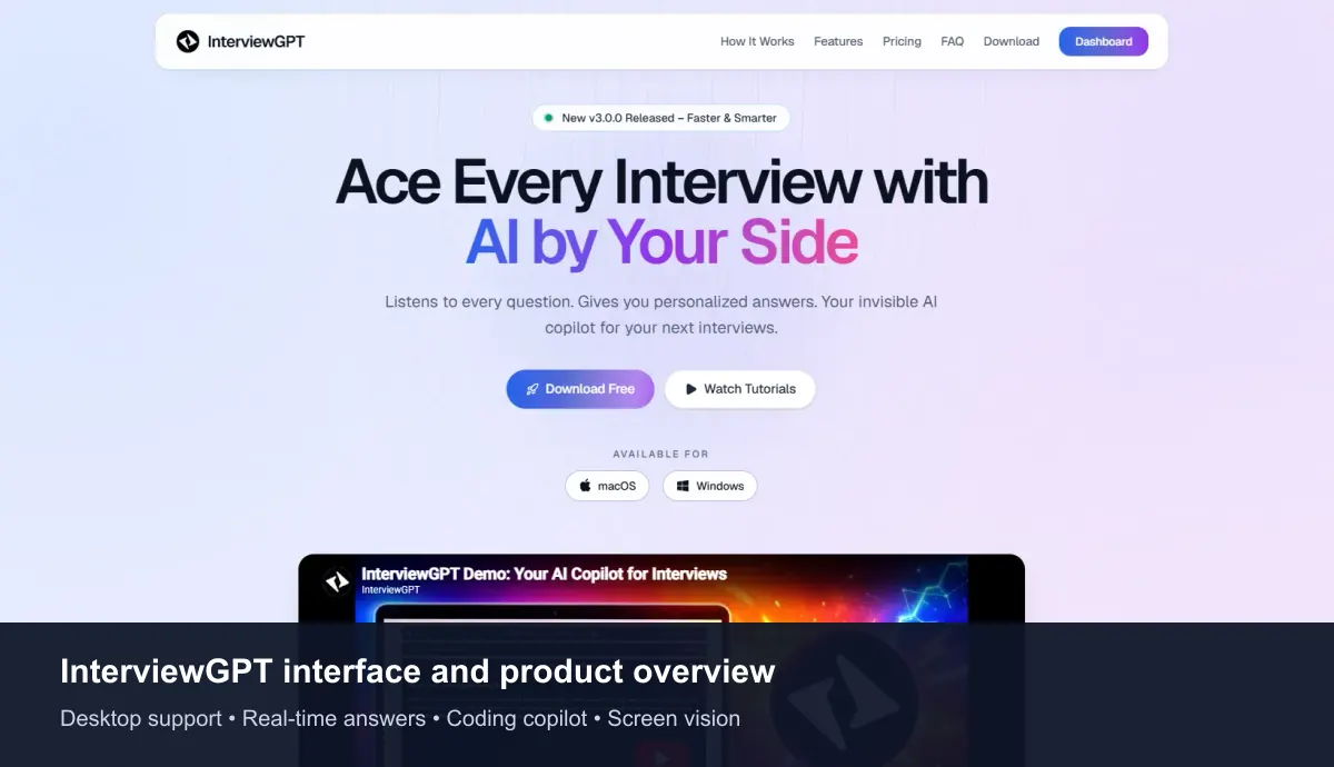 InterviewGPT interface and AI interview assistant product overview